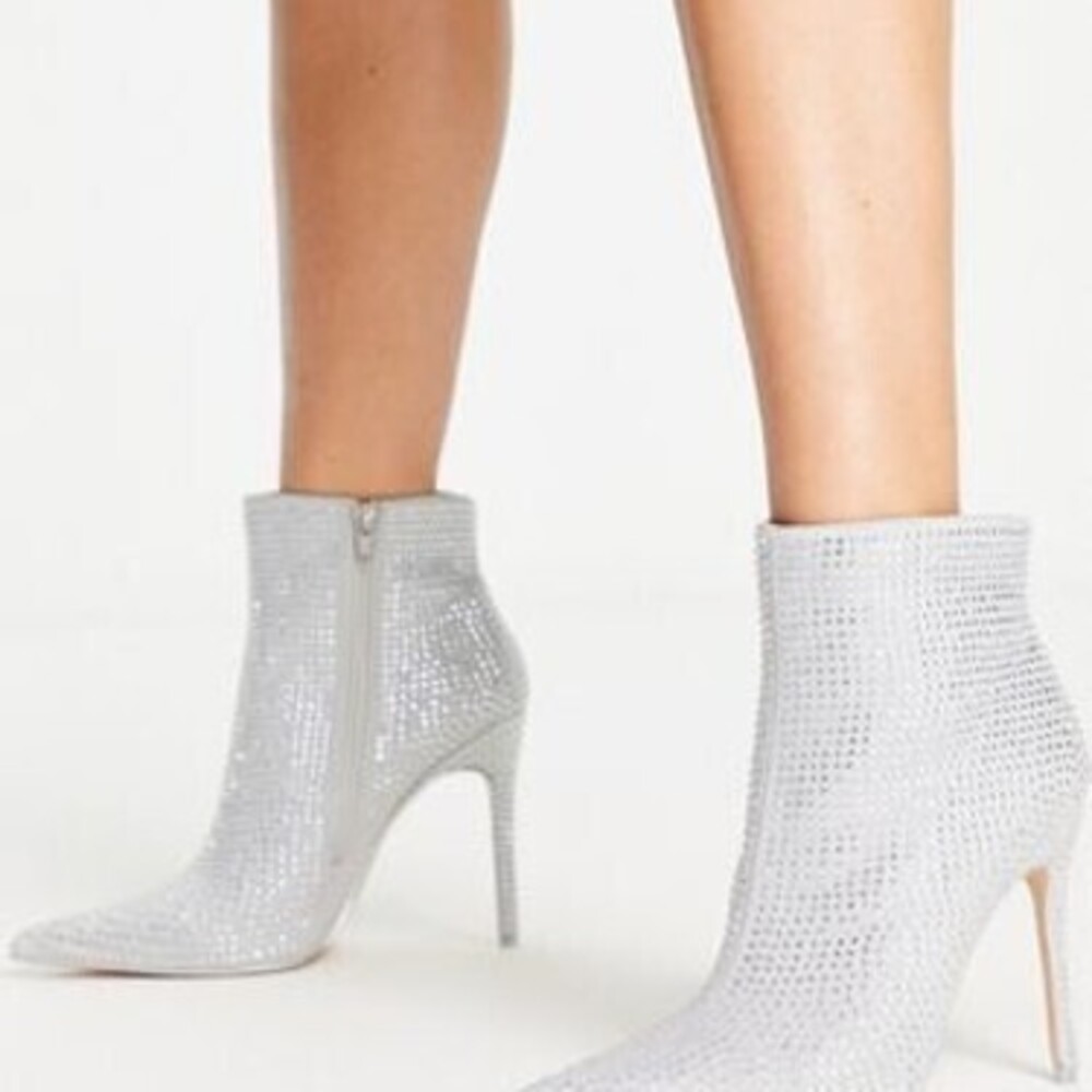 Public Desire Verona ruched rhinestone heeled ankle boots in silver